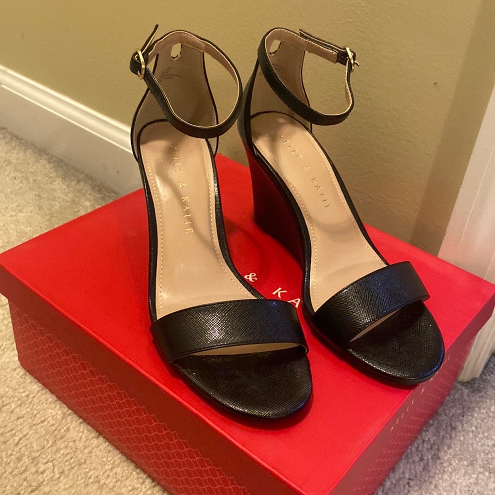 Black Kelly and Katie Wedge Sandals